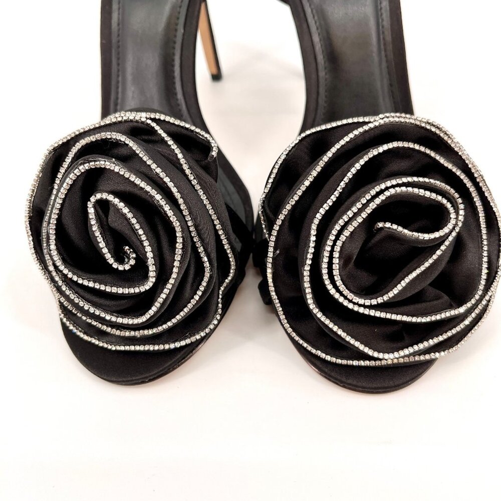 Arezzo Ivy High Stiletto Sandal Size 10B Black Satin Flower Rhinestone Accent - Picture 9 of 15